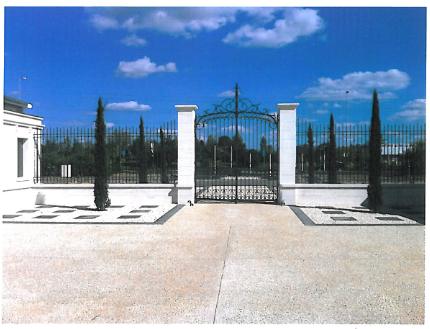Ensemble de grilles et portail métallique noir à l'entrée d'une propriété